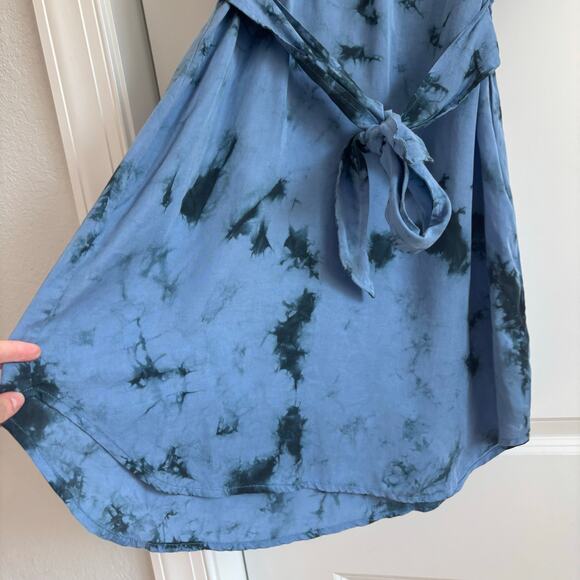 Cloth & Stone X Anthropologie Liv Tie Front Mini Dress Sz M Blue - Picture 7 of 11